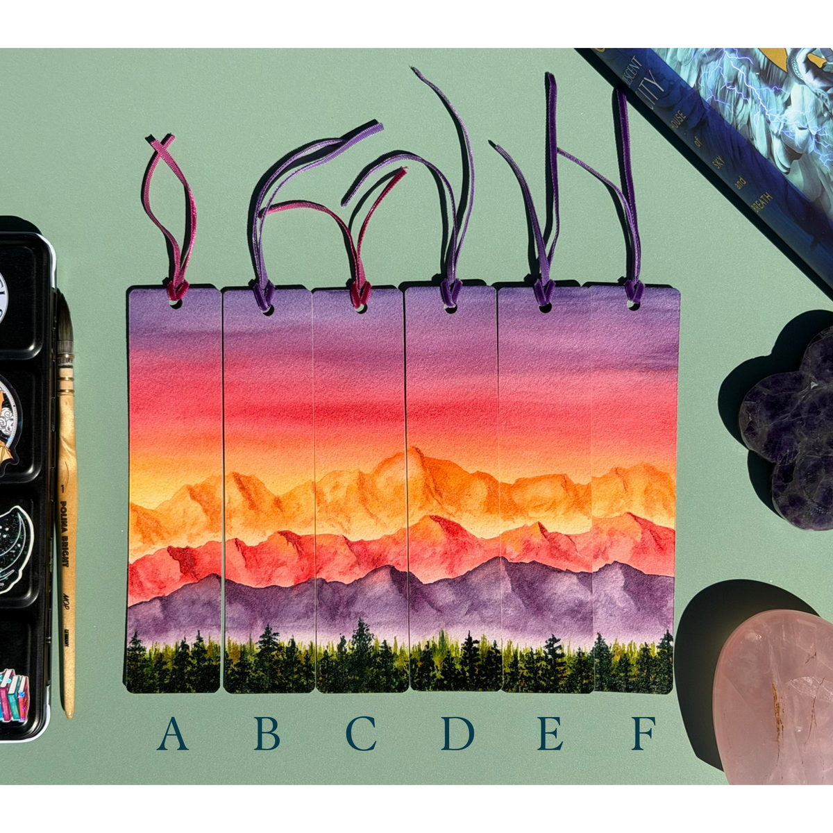 Mountain Sunset Original Watercolor Bookmarks