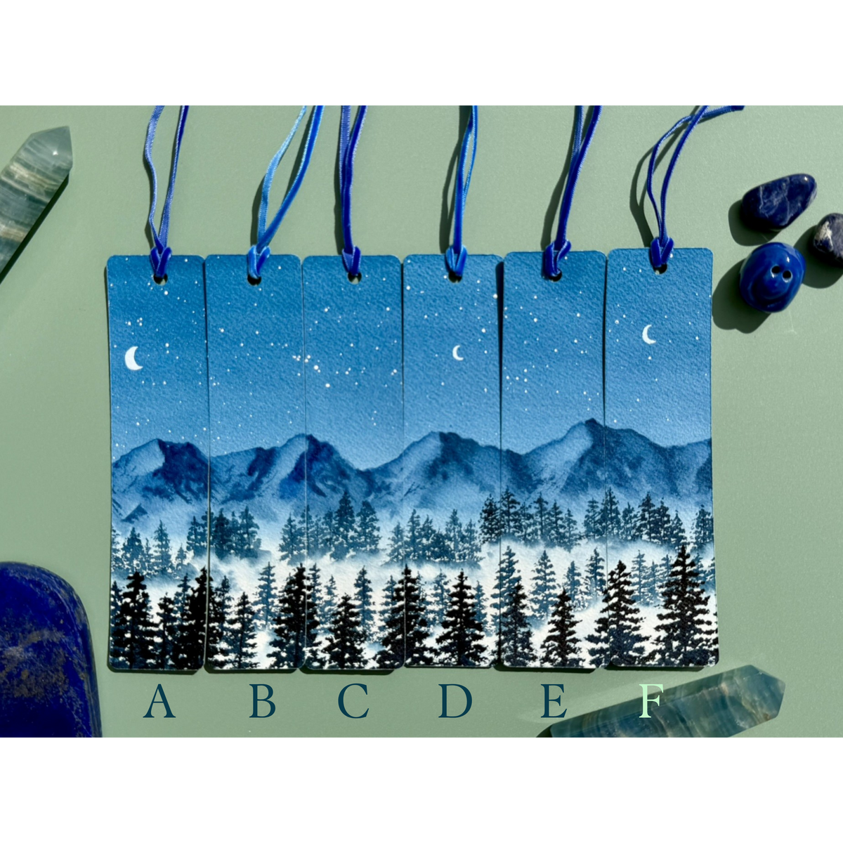 Moonlit Mountain Original Watercolor Bookmarks