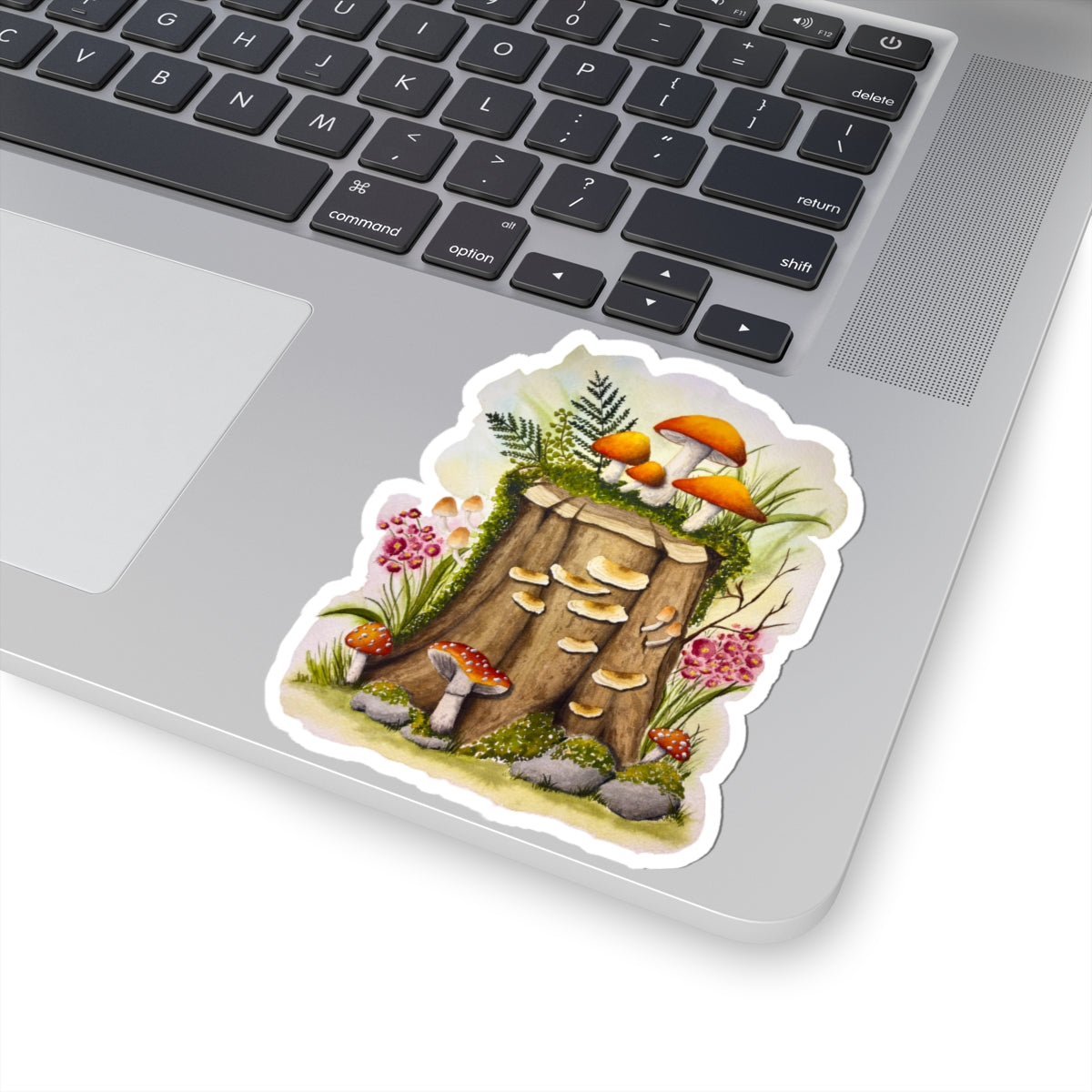 Mushroom Stump Watercolor Illustration Sticker | Kiss-Cut Sticker