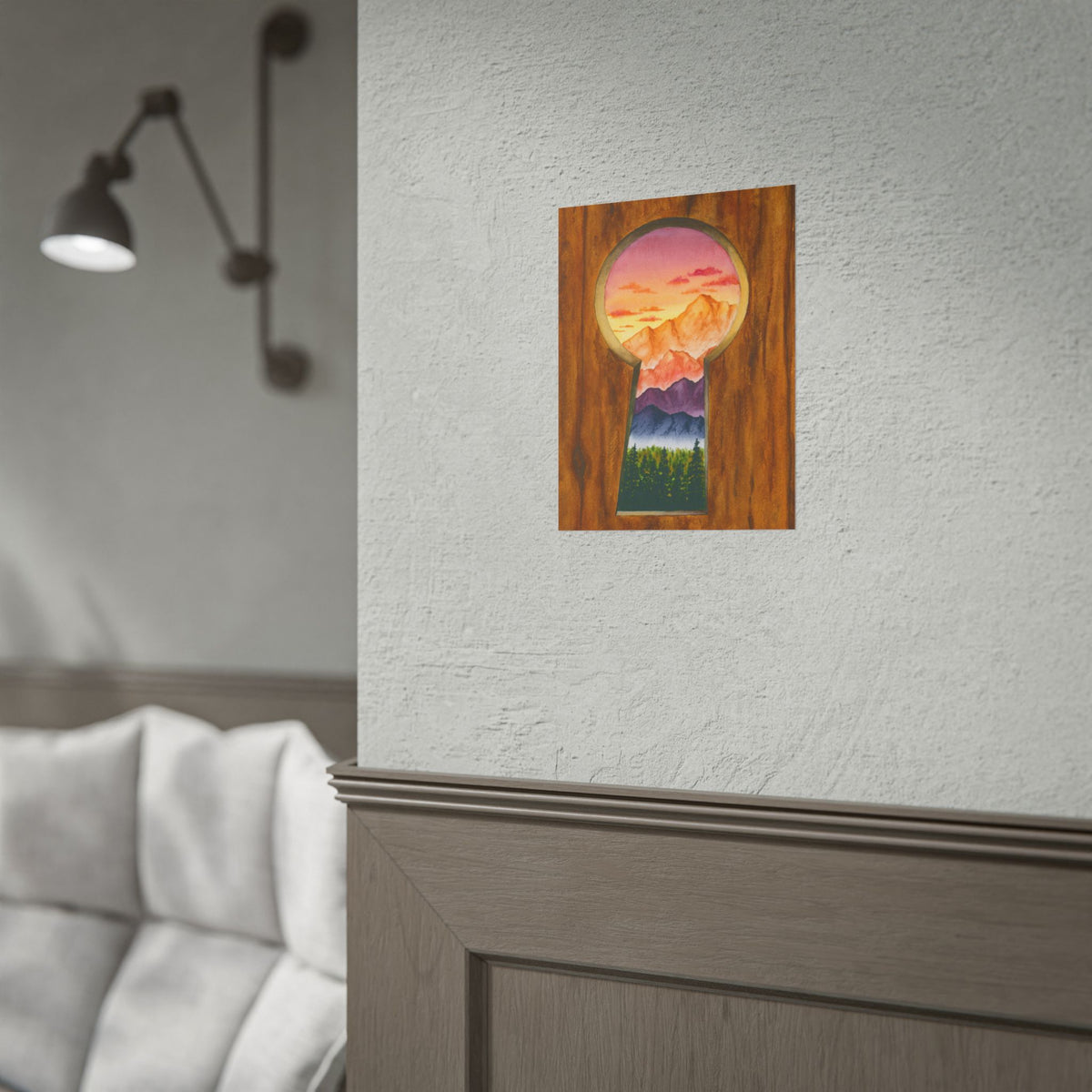 Through the Keyhole: Mountain Escape Watercolor Giclee Print