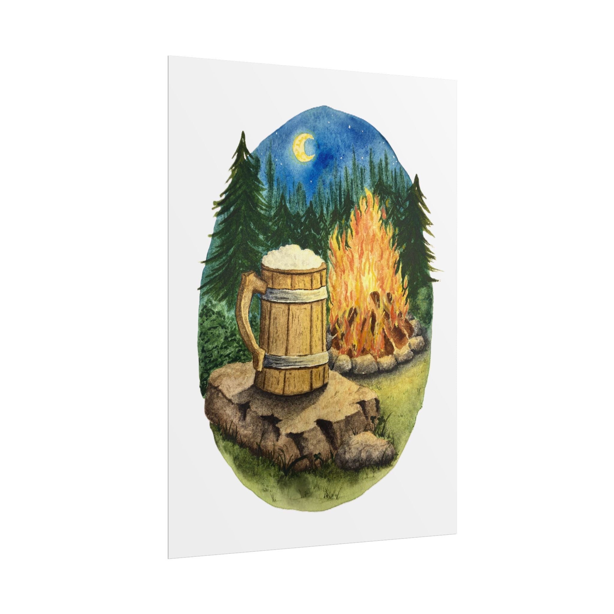 Wooden Tankard by the Campfire - Watercolor Art Print