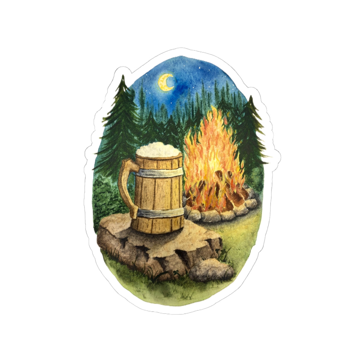 Wooden Tankard by the Campfire | Kiss-Cut Sticker