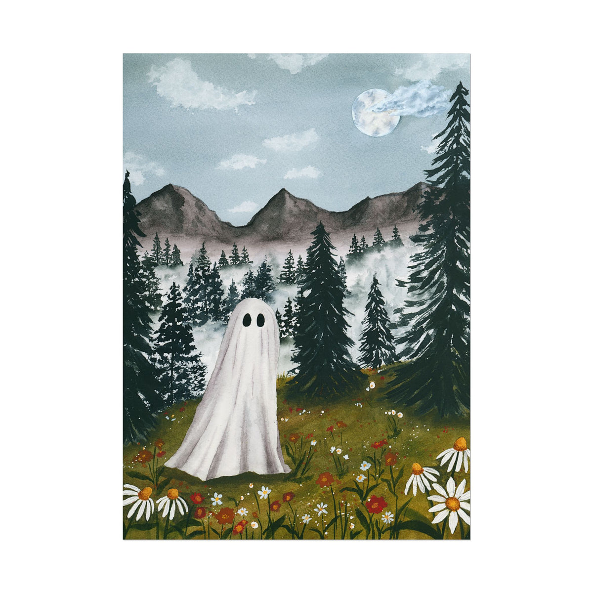Ghost in the Wildflowers Watercolor Giclee Print