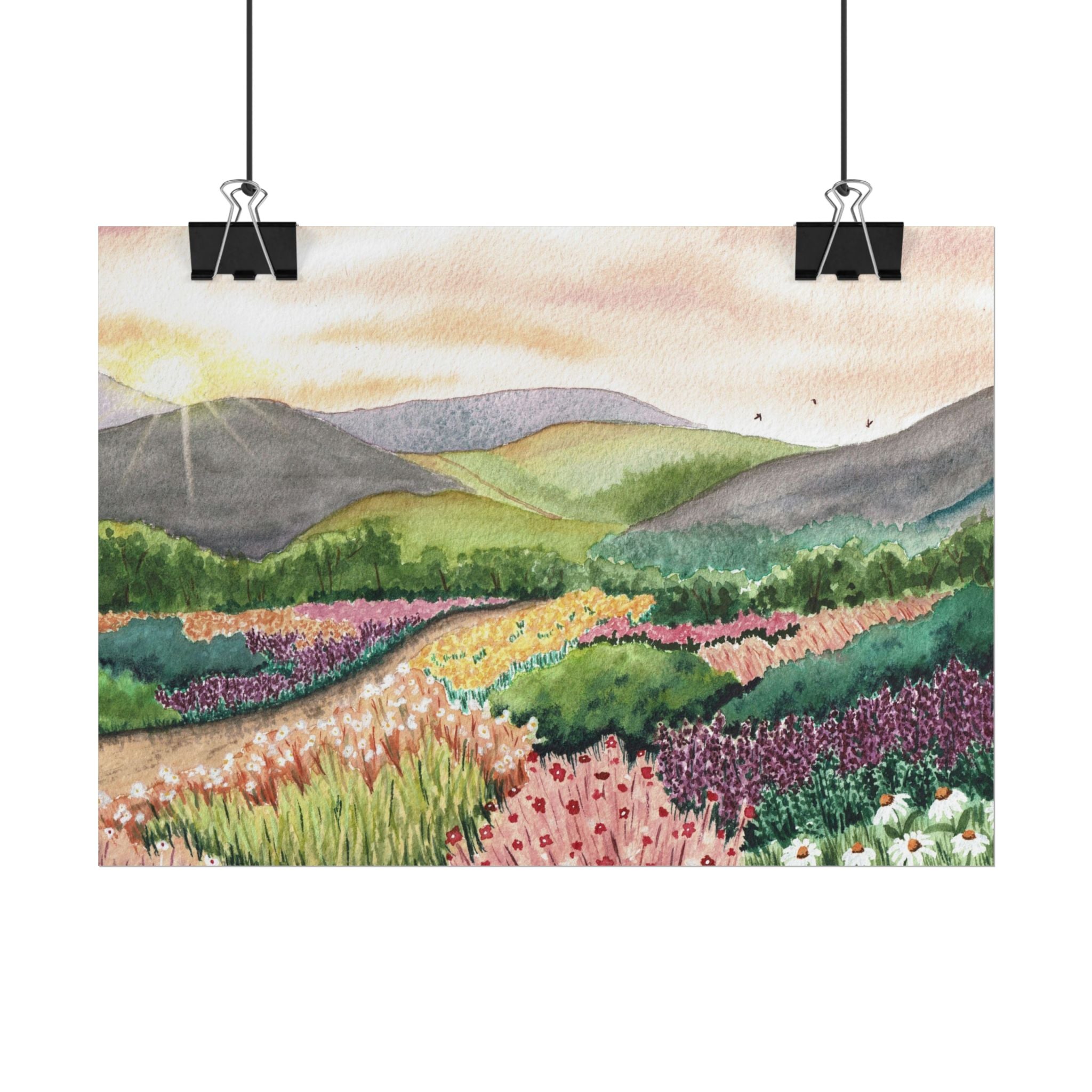 Wildflower Meadow at Sunrise - Cottagecore watercolor print