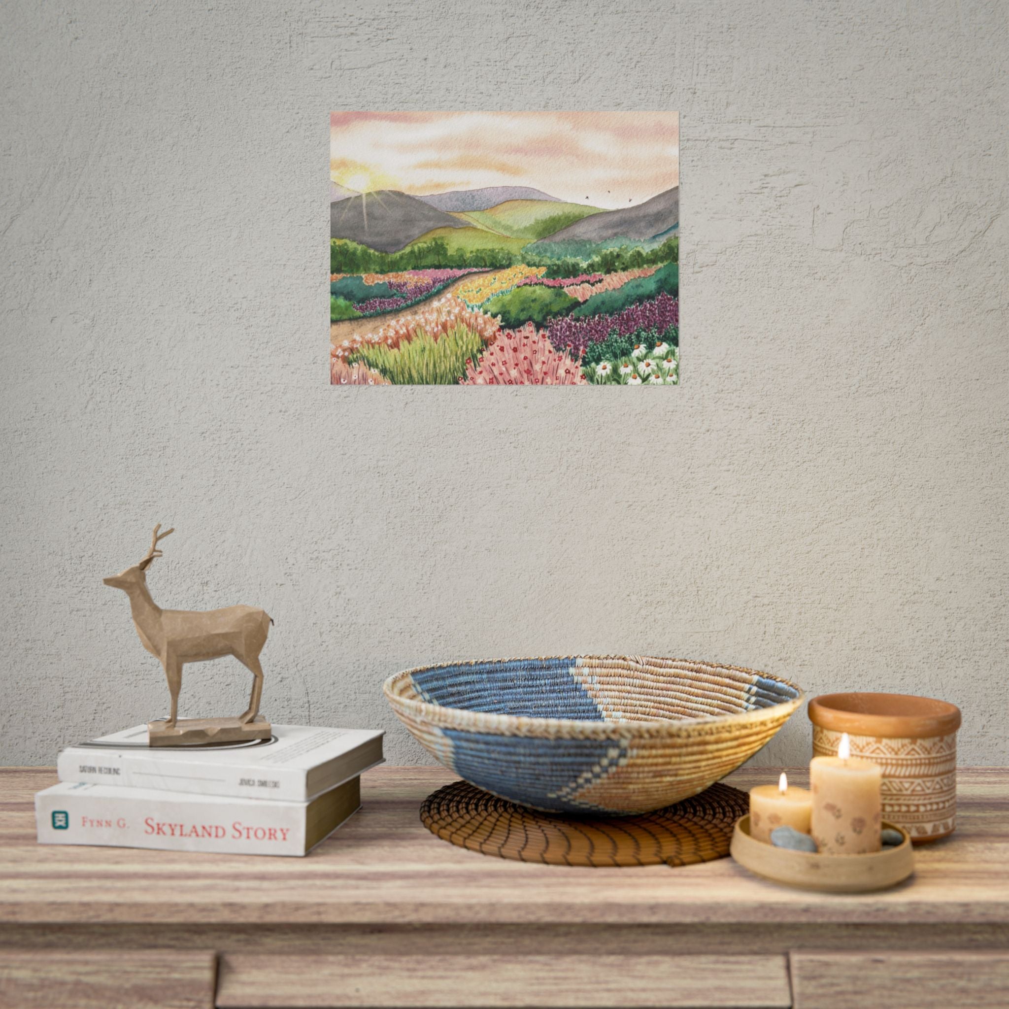 Wildflower Meadow at Sunrise - Cottagecore watercolor print