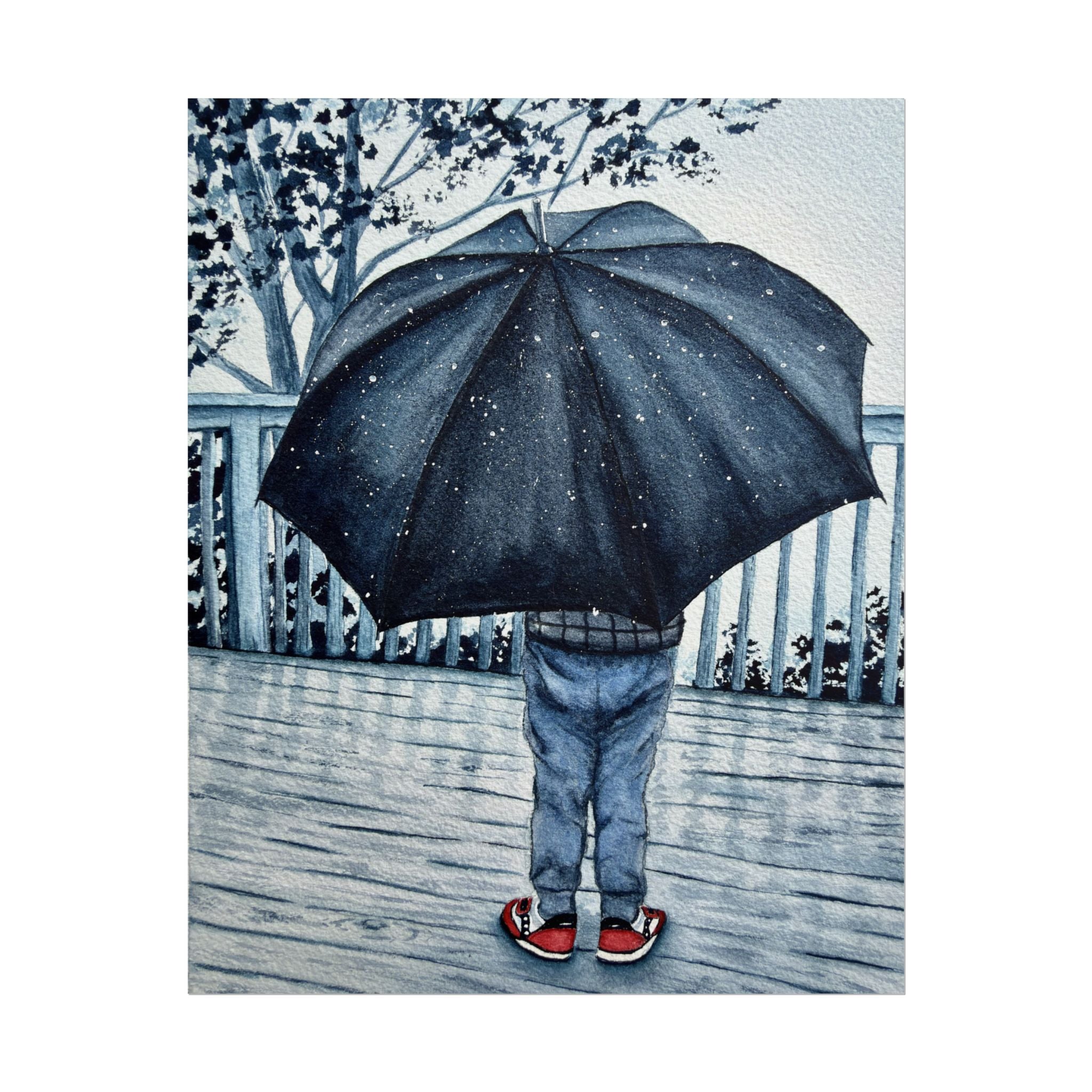 Playing in the Rain Watercolor Giclee Print