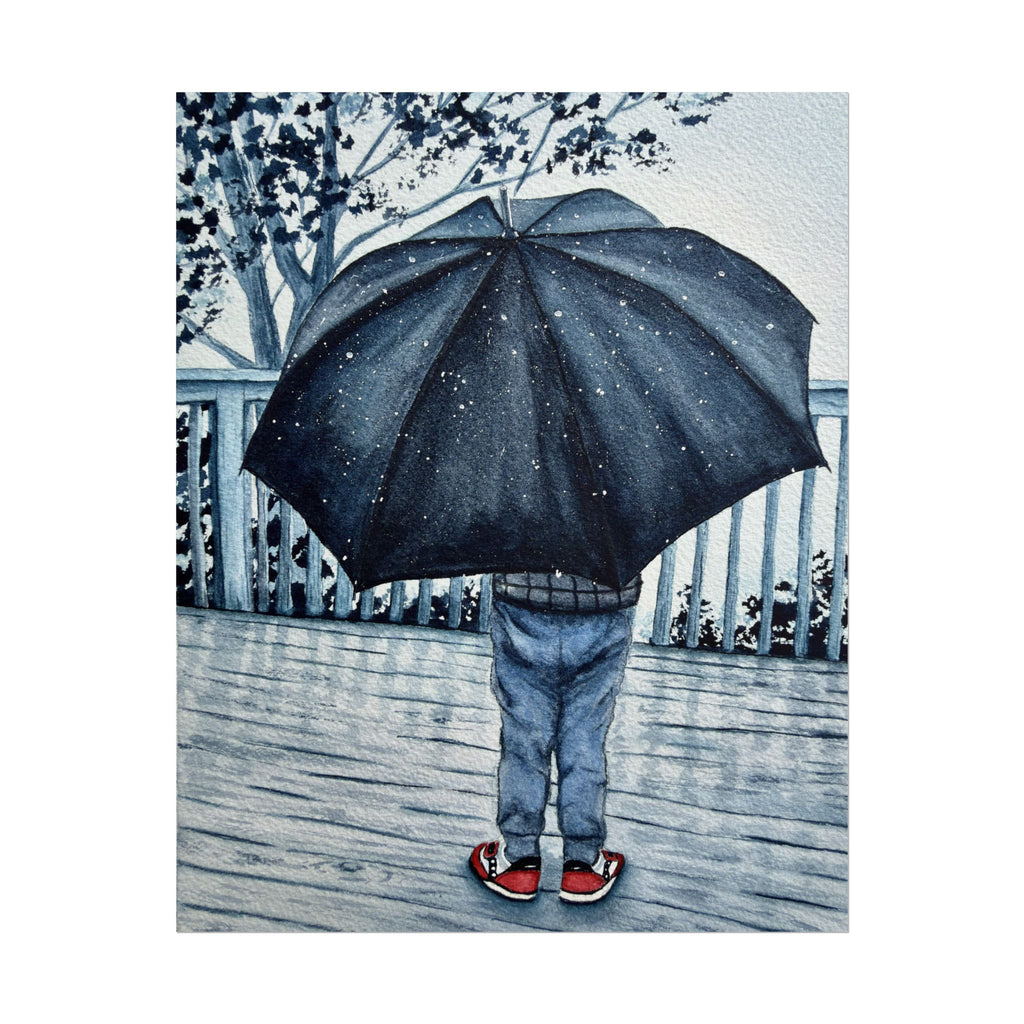 Playing in the Rain Watercolor Giclee Print