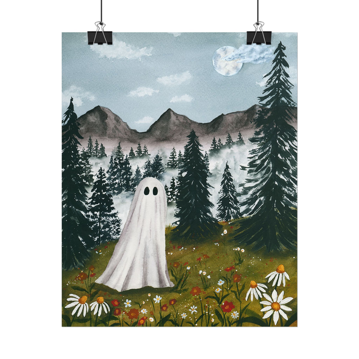 Ghost in the Wildflowers Watercolor Giclee Print