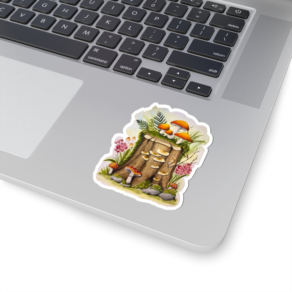 Mushroom Stump Watercolor Illustration Sticker | Kiss-Cut Sticker