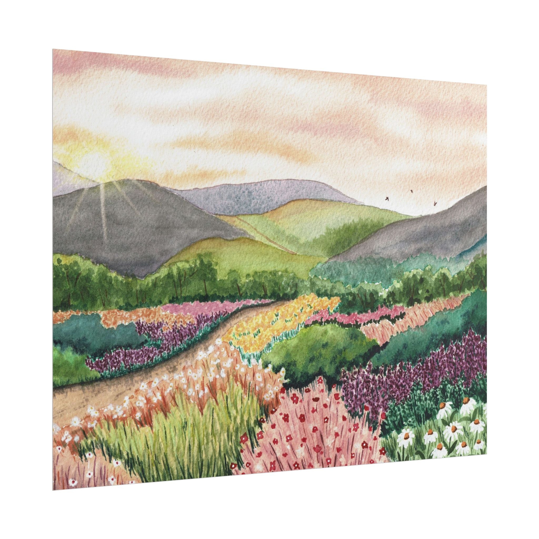 Wildflower Meadow at Sunrise - Cottagecore watercolor print