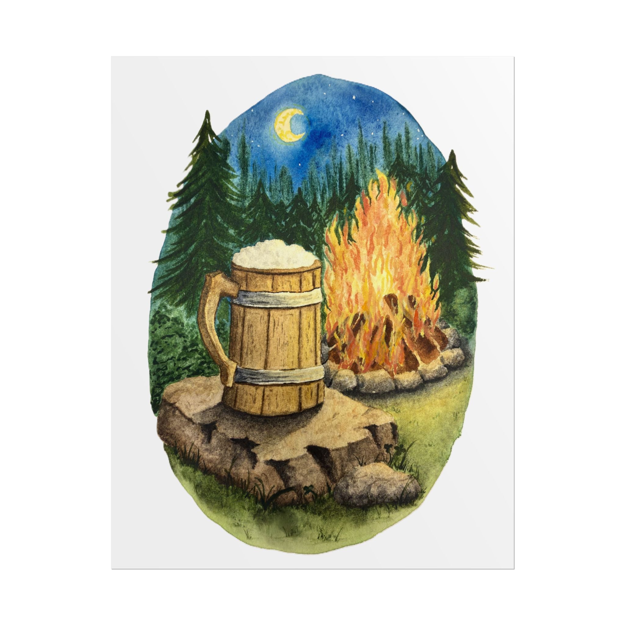 Wooden Tankard by the Campfire - Watercolor Art Print