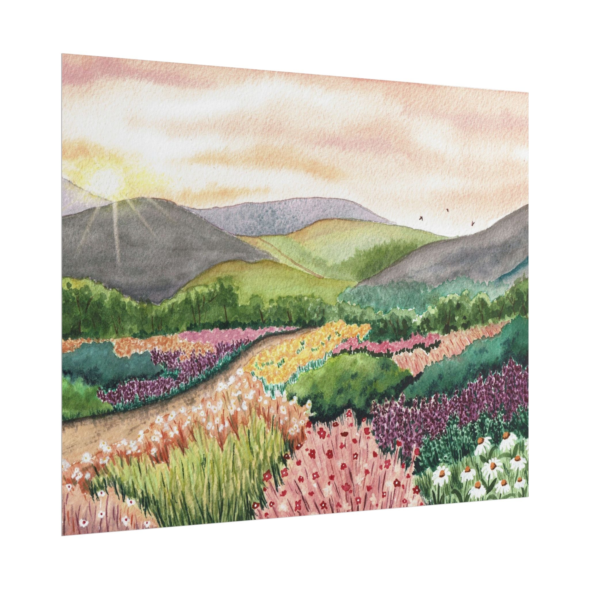 Wildflower Meadow at Sunrise - Cottagecore watercolor print