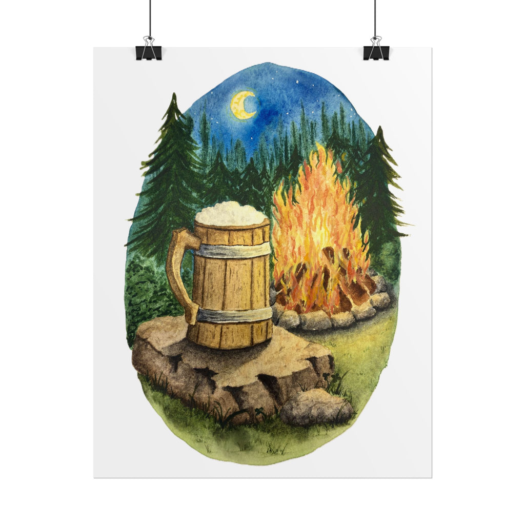 Wooden Tankard by the Campfire - Watercolor Art Print