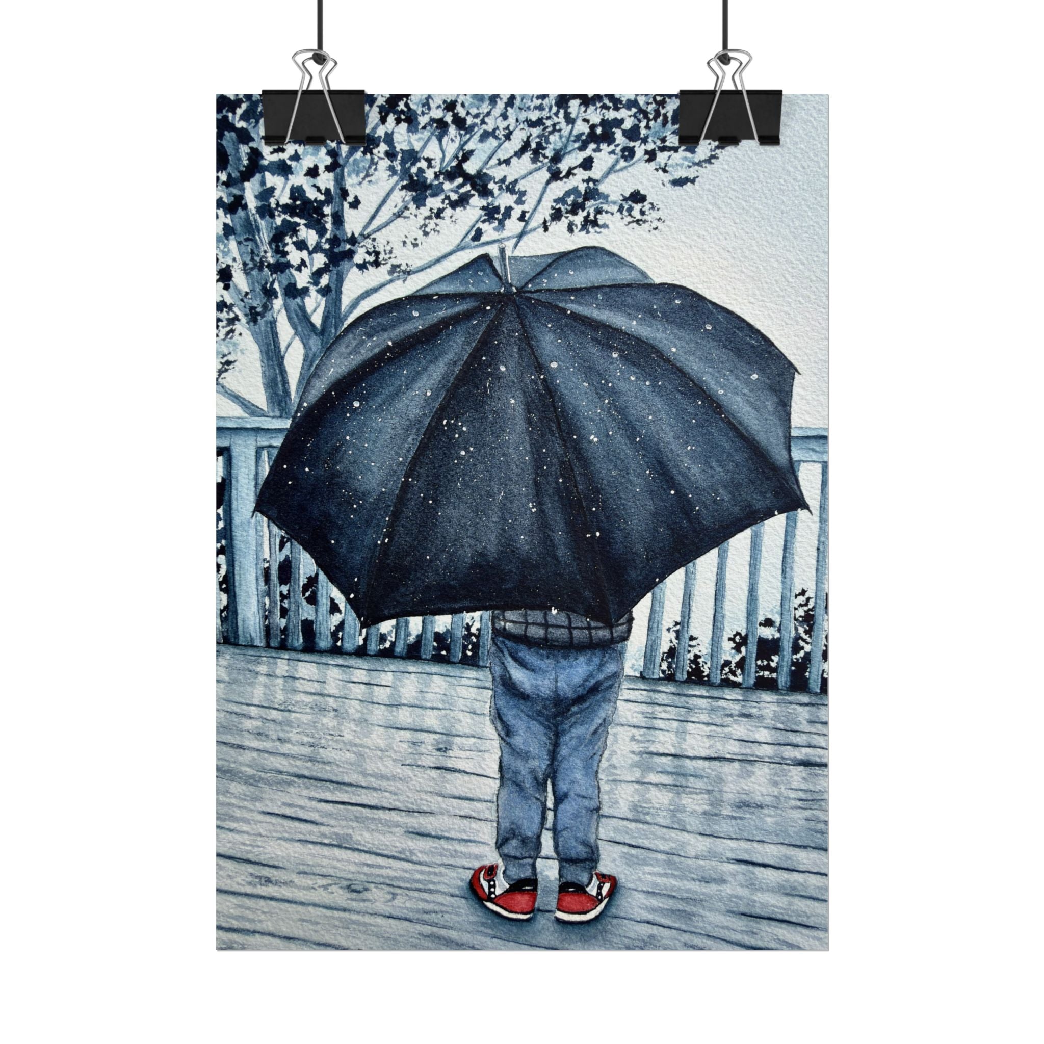 Playing in the Rain Watercolor Giclee Print