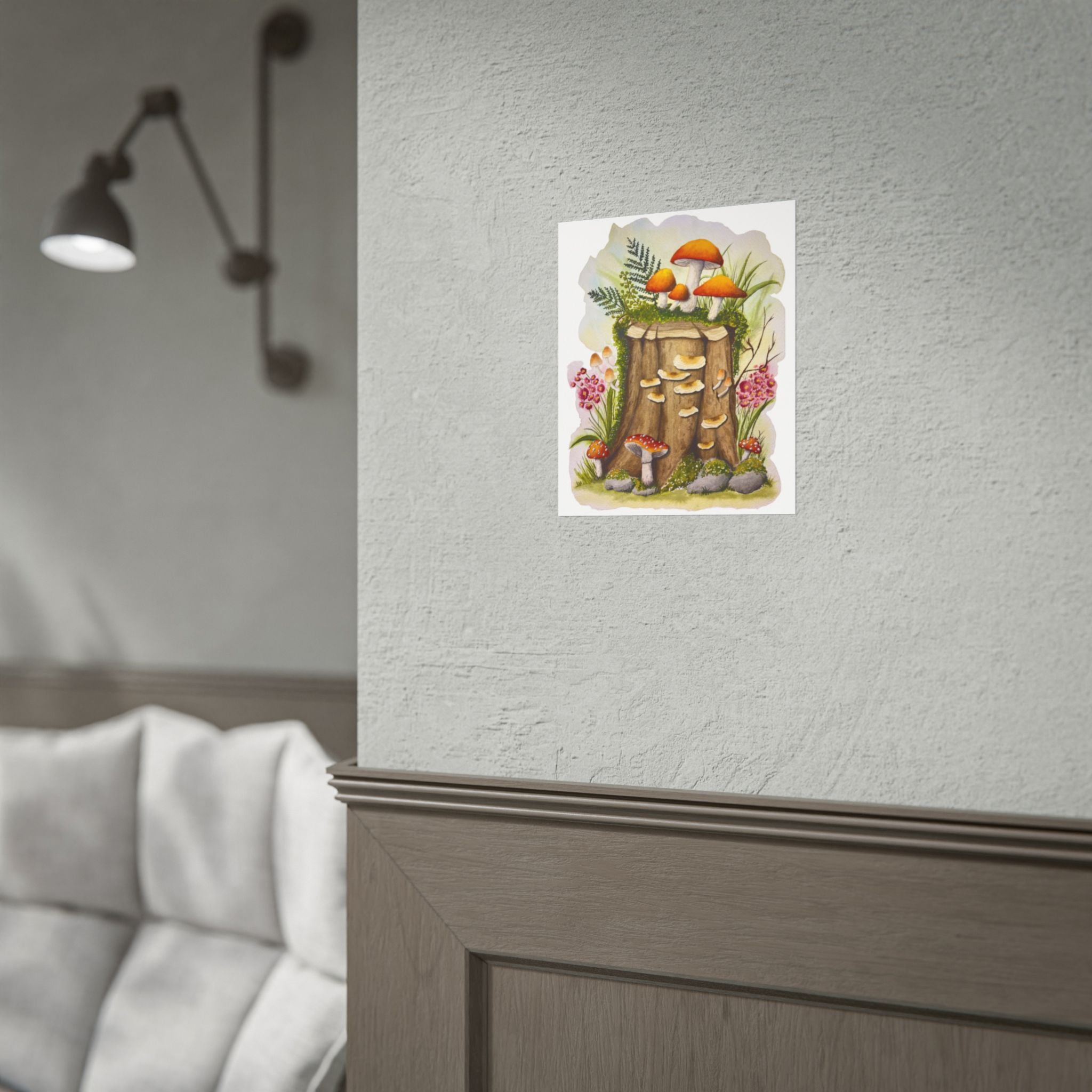 Mushroom Forest Stump - Cottagecore watercolor print