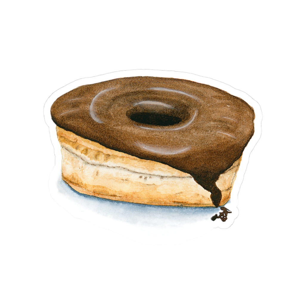 Chocolate Glazed Donut in Watercolor | Kiss-Cut Sticker