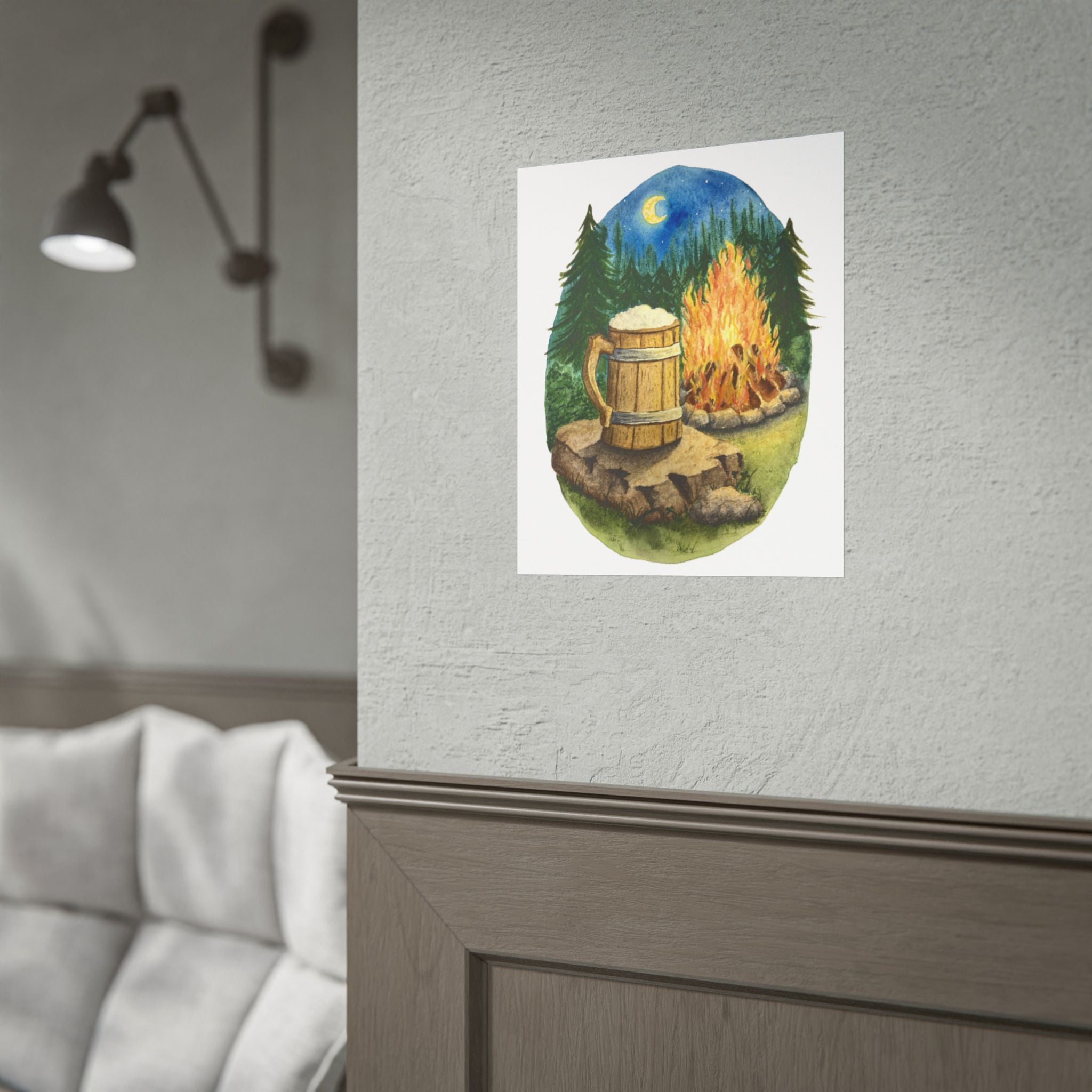 Wooden Tankard by the Campfire - Watercolor Art Print