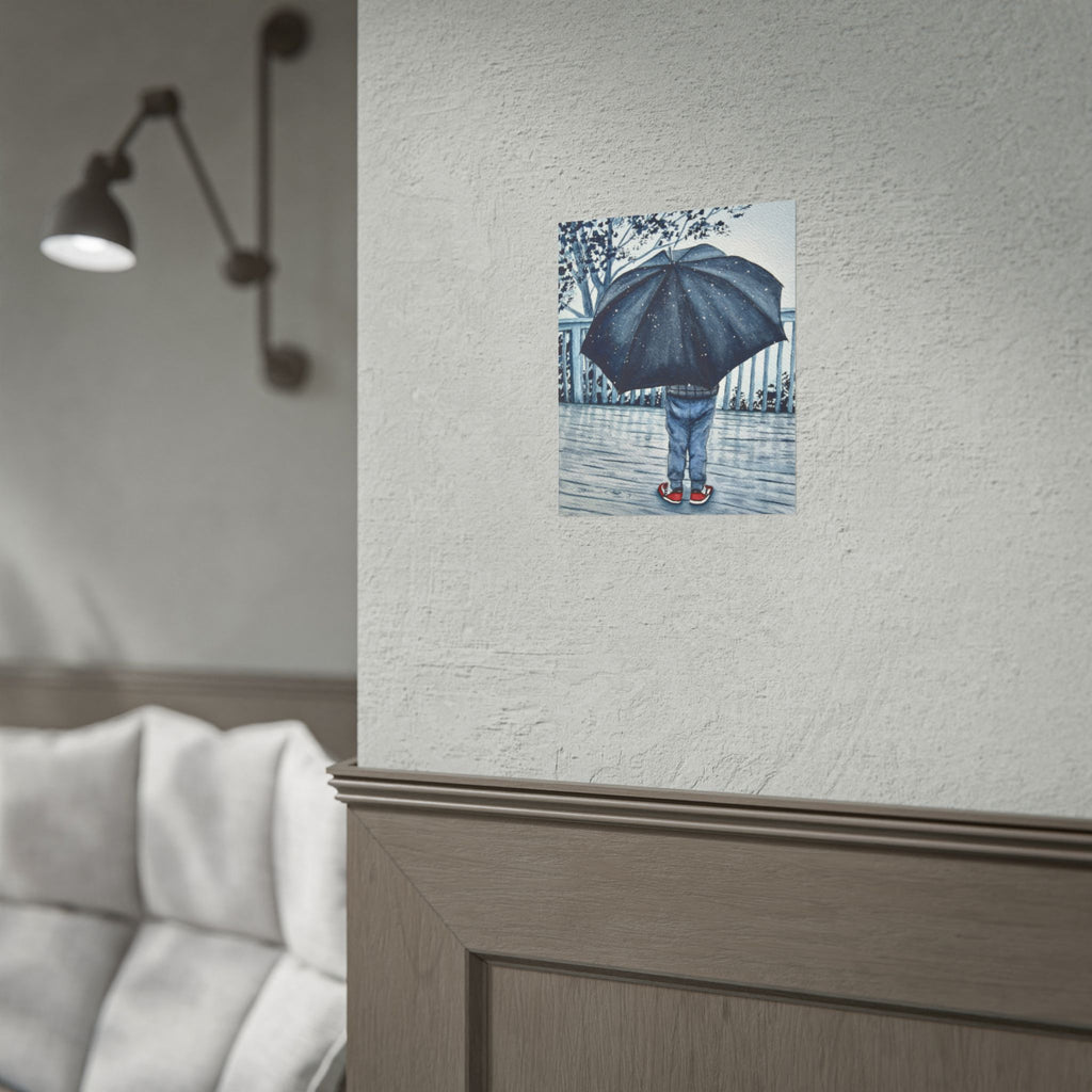 Playing in the Rain Watercolor Giclee Print