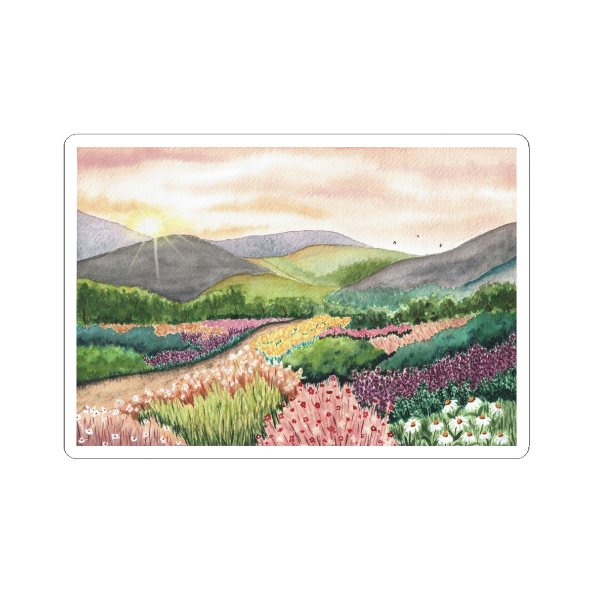 Sunrise Wildflower Field Sticker | Landscape Kiss-Cut Sticker