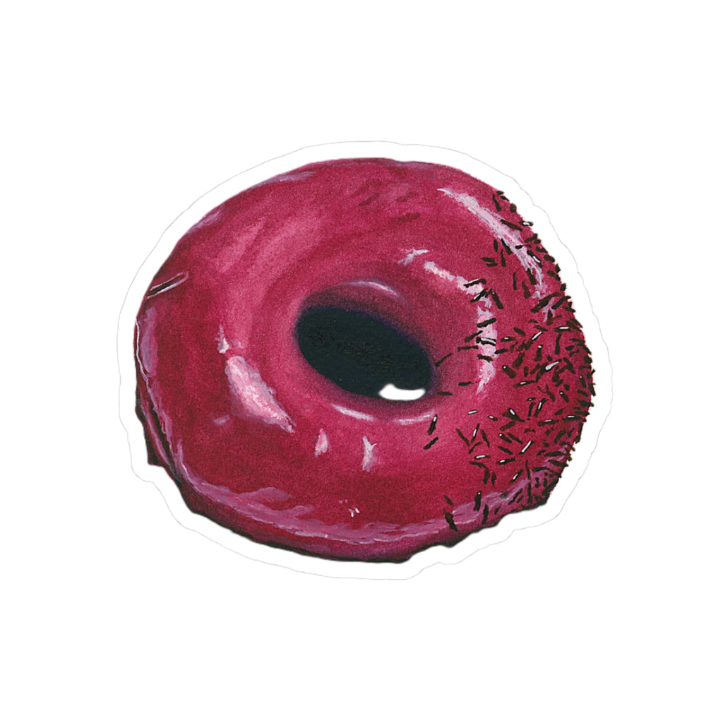 Raspberry Glazed Donut in Watercolor | Kiss-Cut Sticker