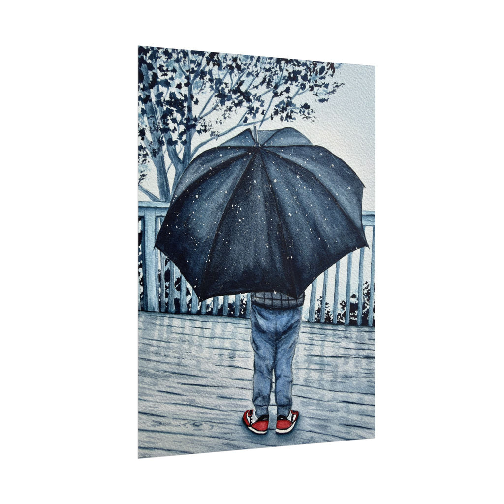 Playing in the Rain Watercolor Giclee Print