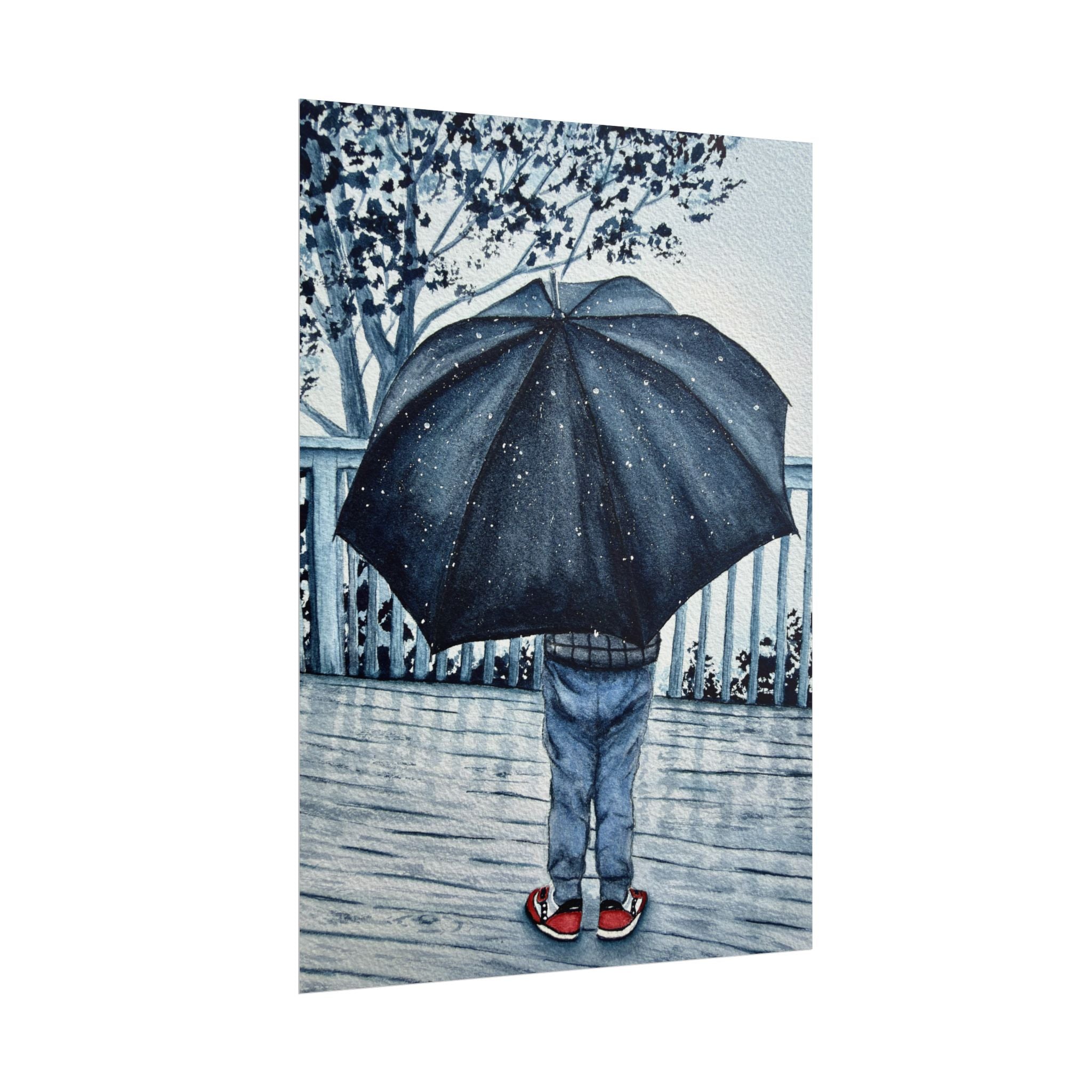 Playing in the Rain Watercolor Giclee Print