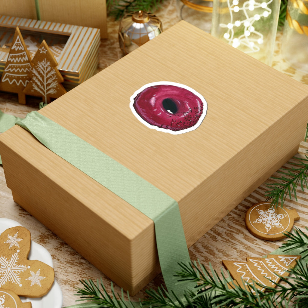 Raspberry Glazed Donut in Watercolor | Kiss-Cut Sticker