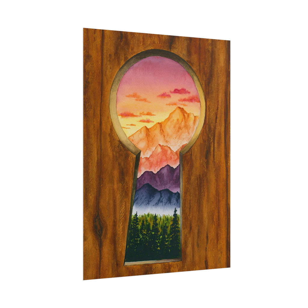 Through the Keyhole: Mountain Escape Watercolor Giclee Print