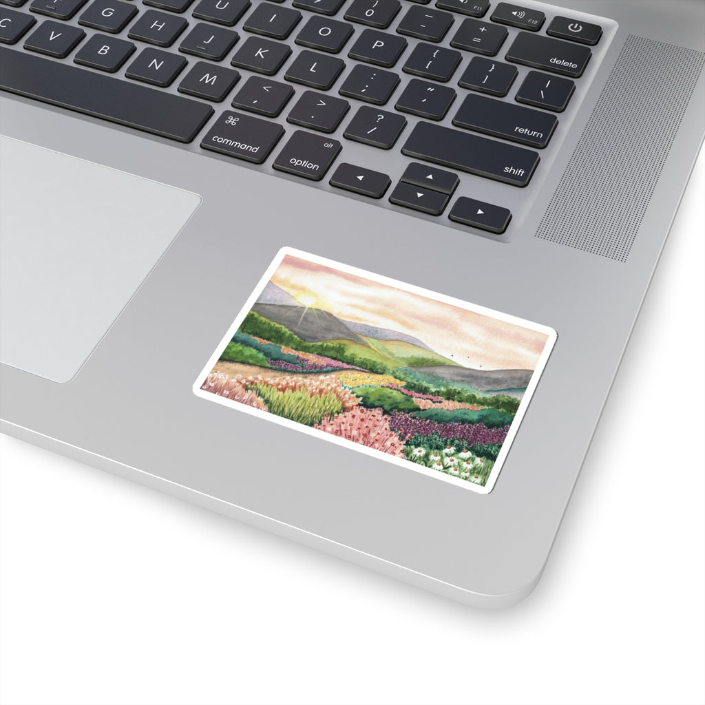 Sunrise Wildflower Field Sticker | Landscape Kiss-Cut Sticker