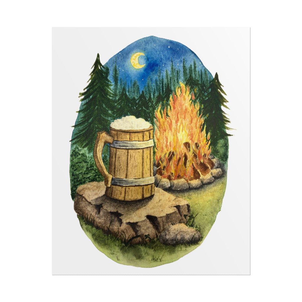 Wooden Tankard by the Campfire - Watercolor Art Print