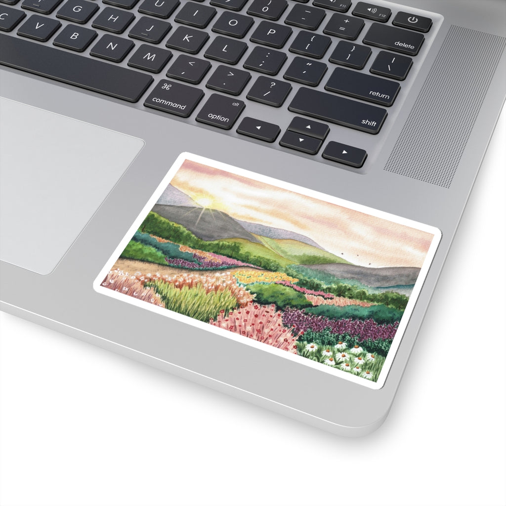 Sunrise Wildflower Field Sticker | Landscape Kiss-Cut Sticker