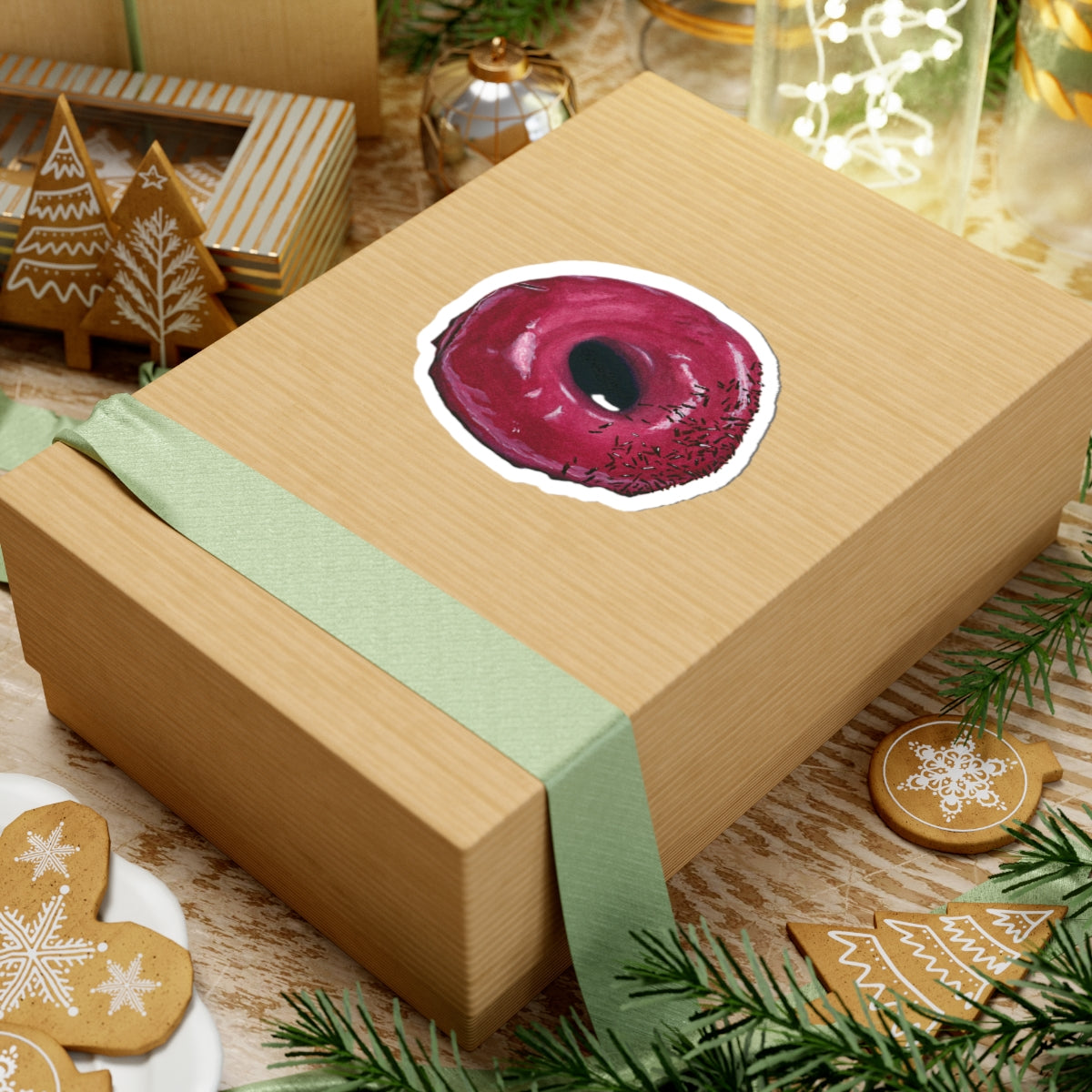 Raspberry Glazed Donut in Watercolor | Kiss-Cut Sticker
