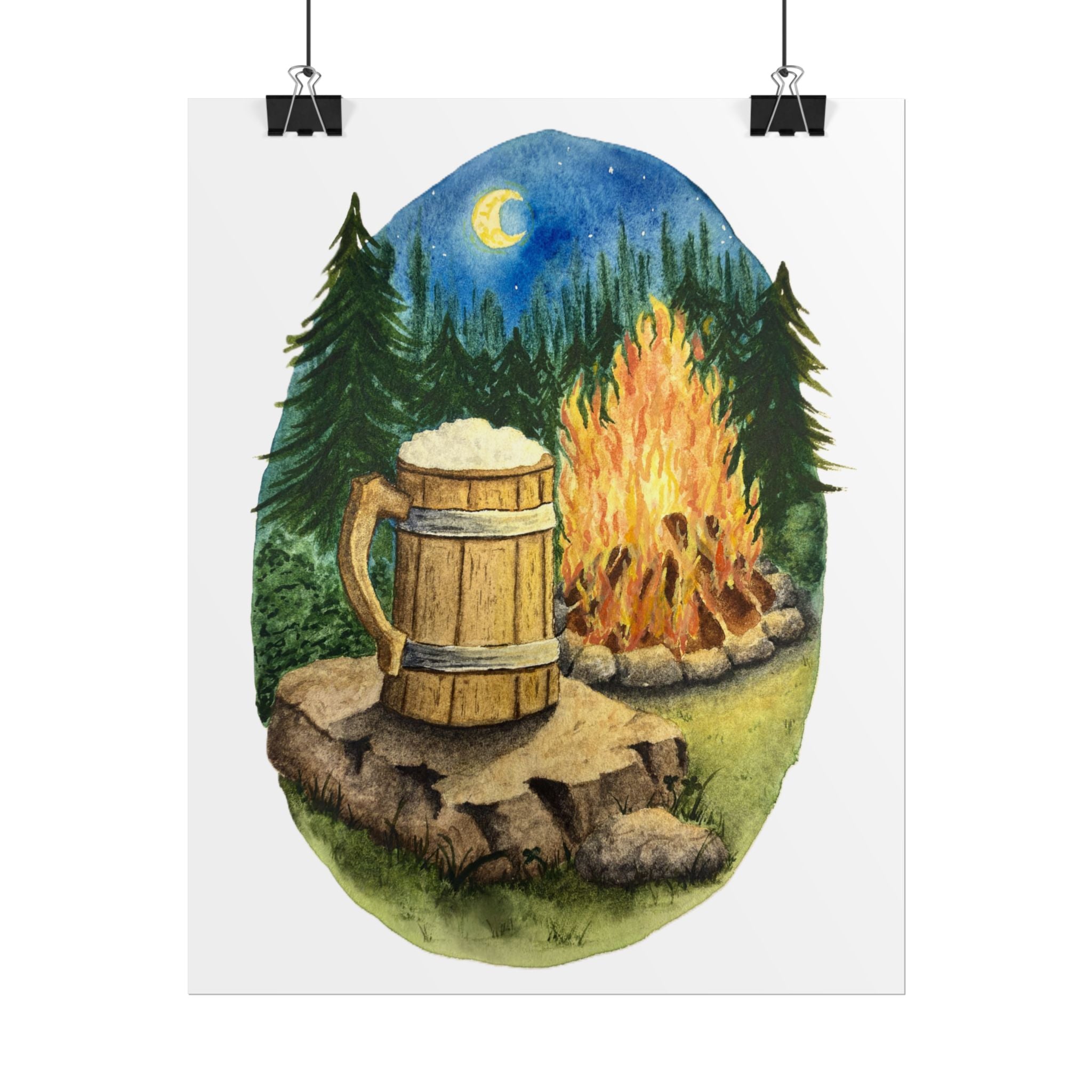 Wooden Tankard by the Campfire - Watercolor Art Print