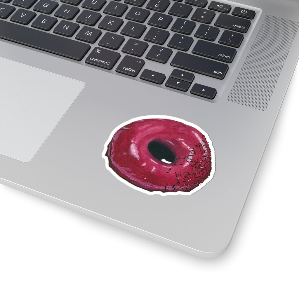 Raspberry Glazed Donut in Watercolor | Kiss-Cut Sticker