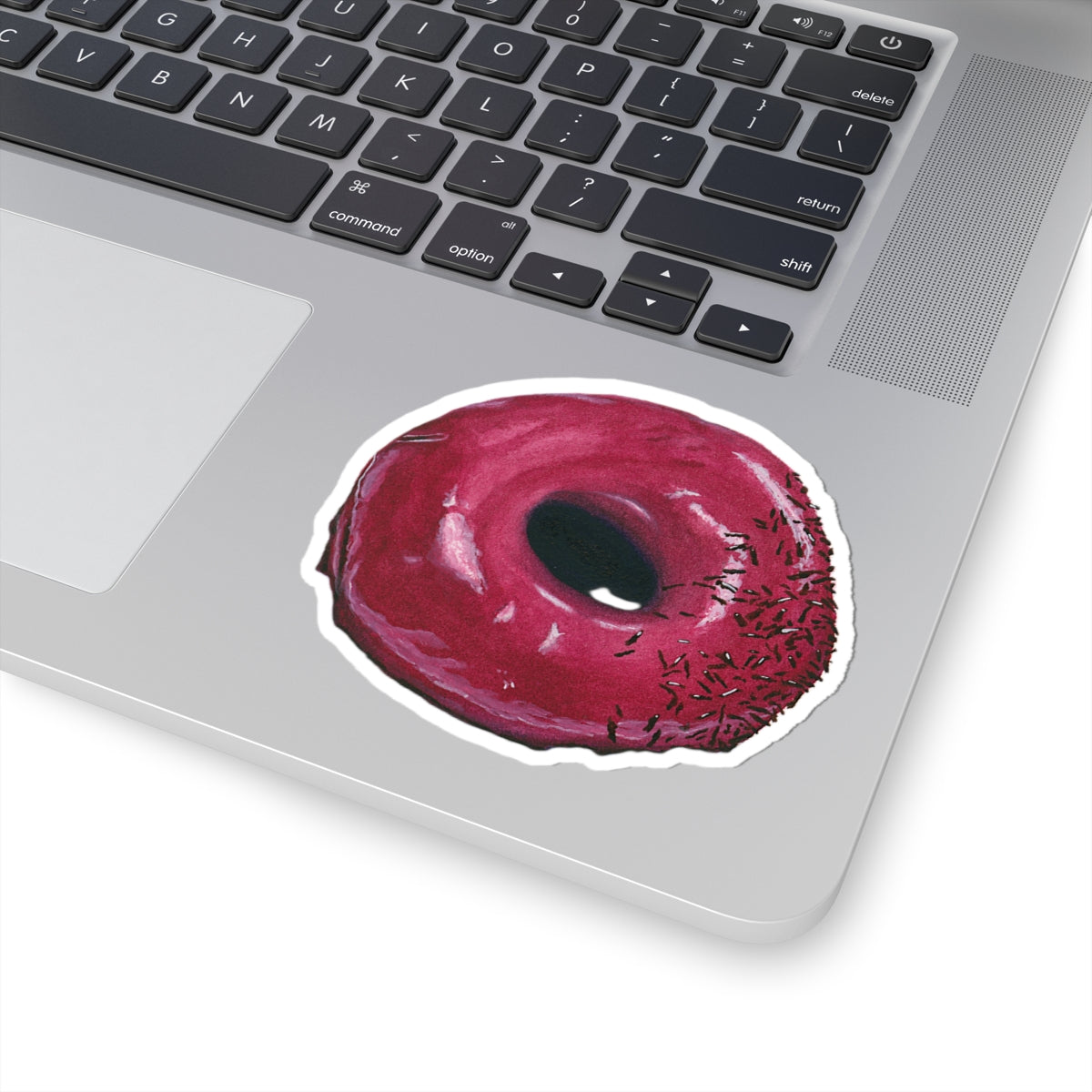 Raspberry Glazed Donut in Watercolor | Kiss-Cut Sticker