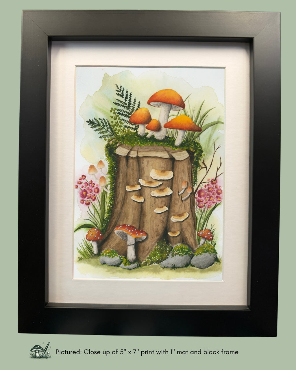 Mushroom Log Framed Print
