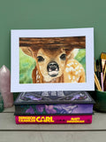 Baby Deer Peeking Under Fence Original Artwork 8x10"