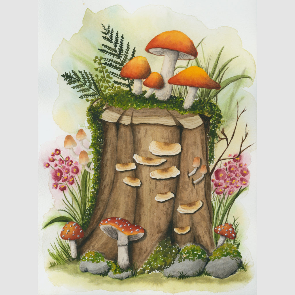 Mushroom Log Framed Print