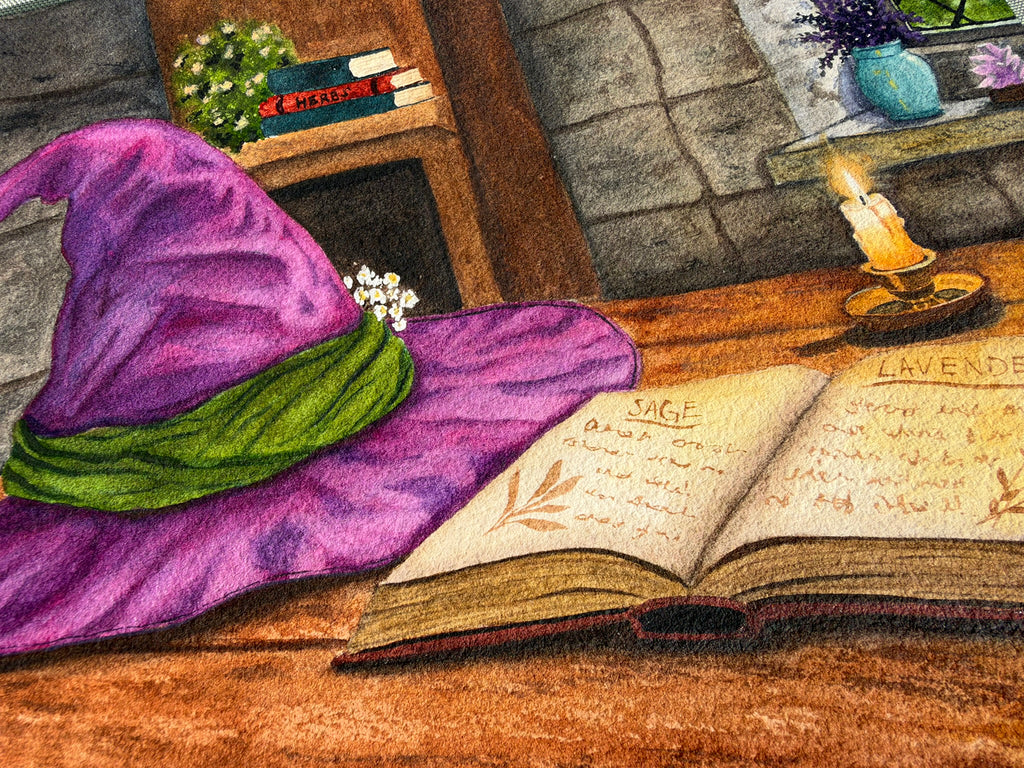 Witch's Workstation Watercolor Original Artwork 7x10"