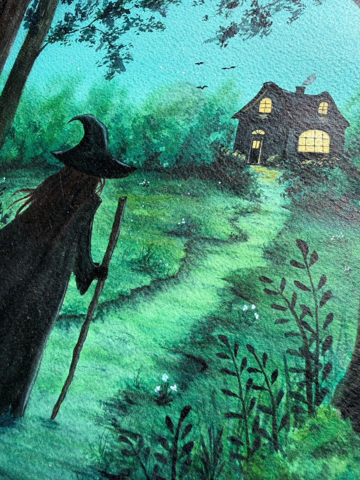 Witch in the Woods Watercolor Original Artwork 8x10"