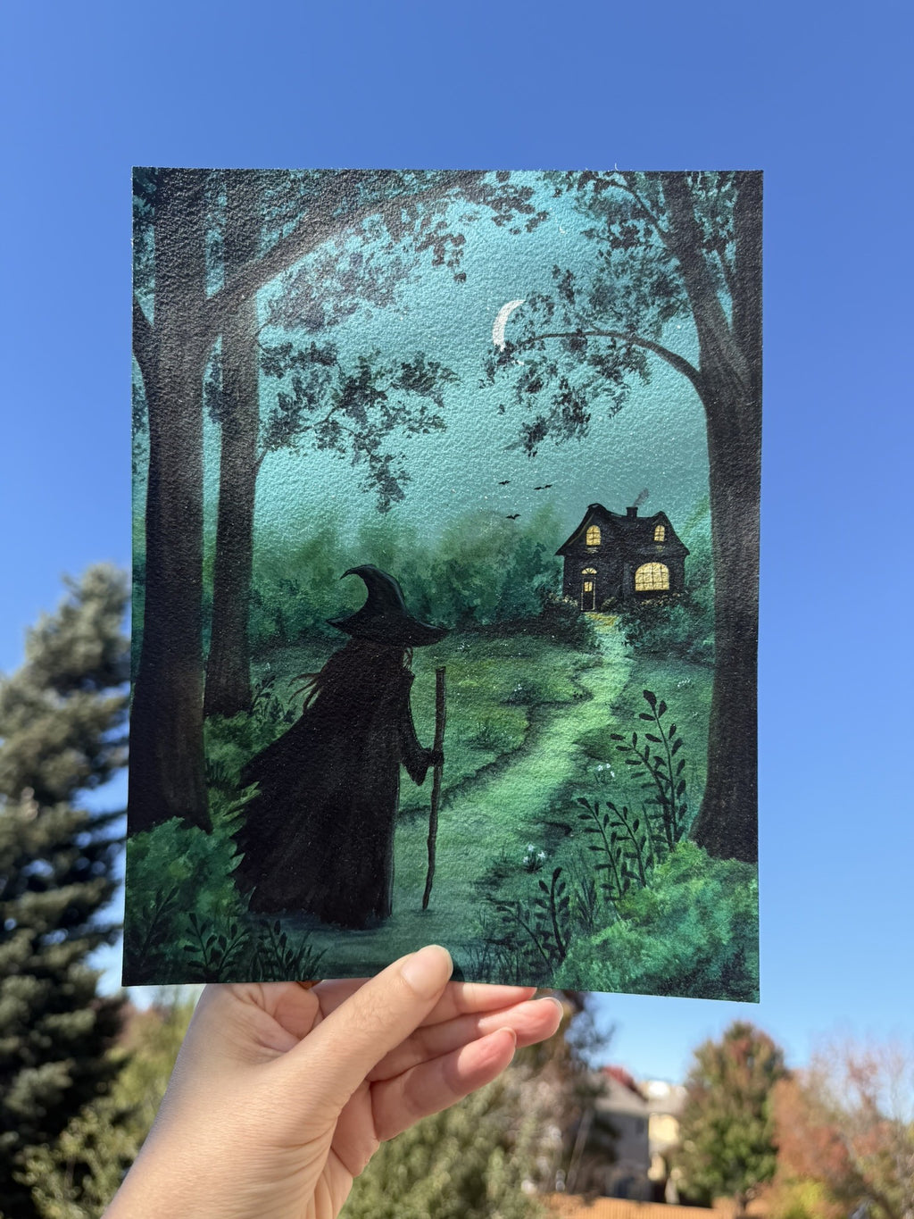 Witch in the Woods Watercolor Original Artwork 8x10"